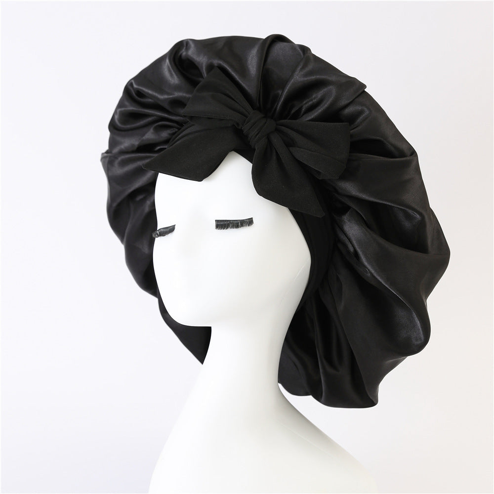 Elastic Bonnet With Tie Band For Sleeping Curly Hair Women