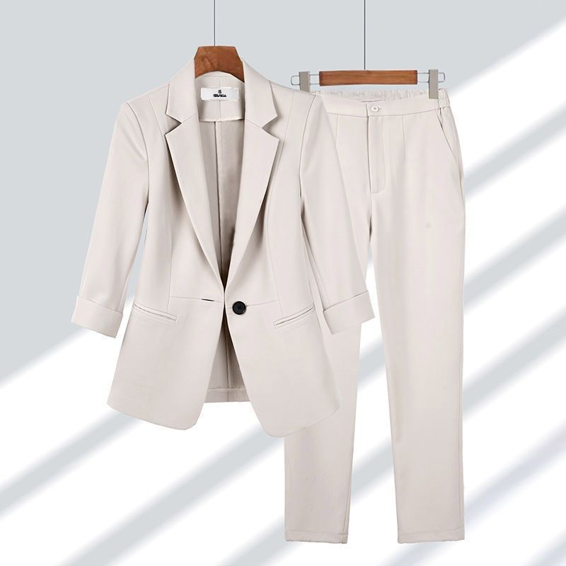 Casual Blazer Set / Single-breasted Jacket And Zipper Straight Pants