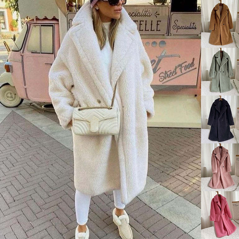 Long Autumn and Winter Fleece Coat With Pockets For Women