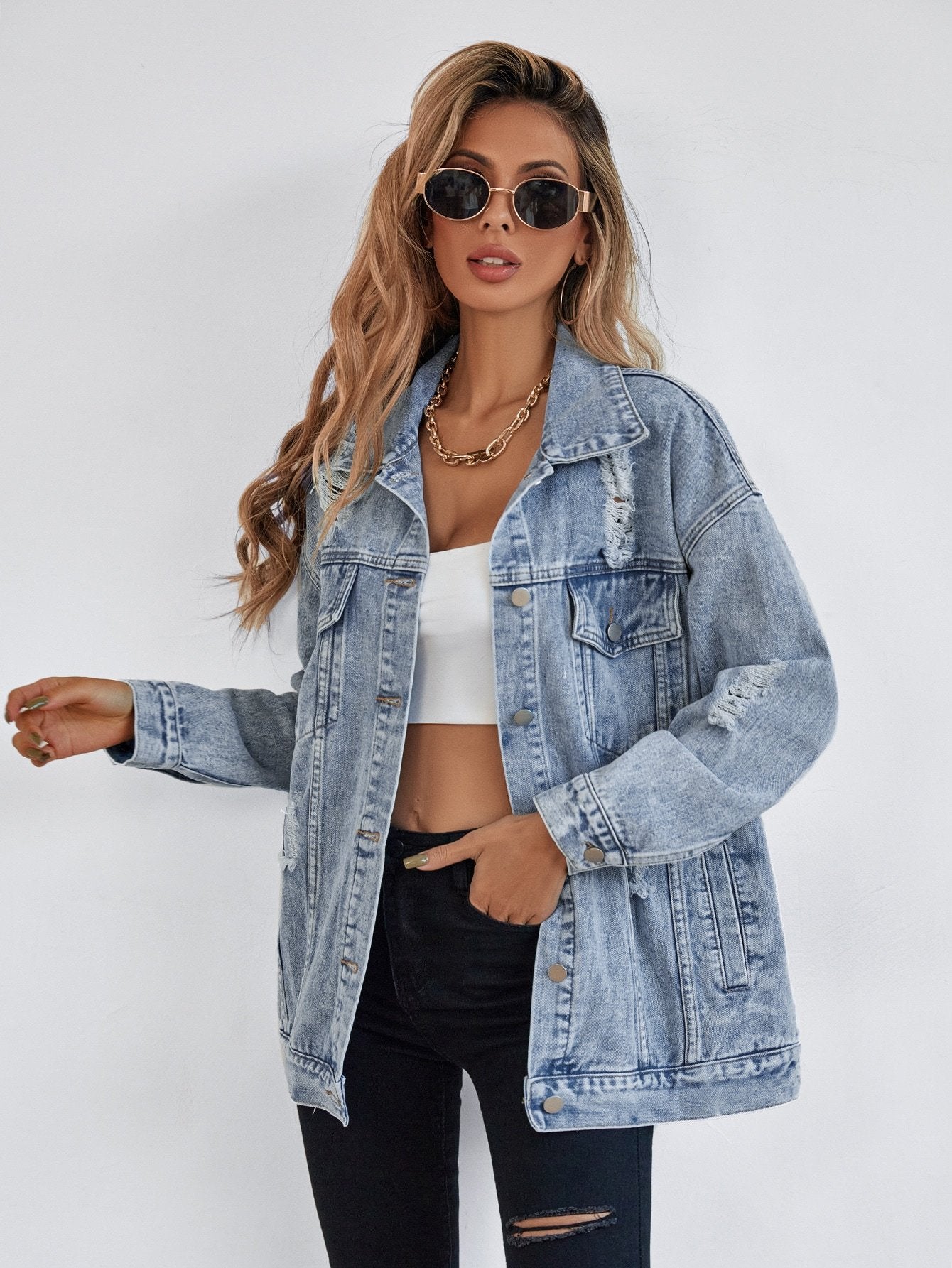 Blue Denim Jacket with Buttons