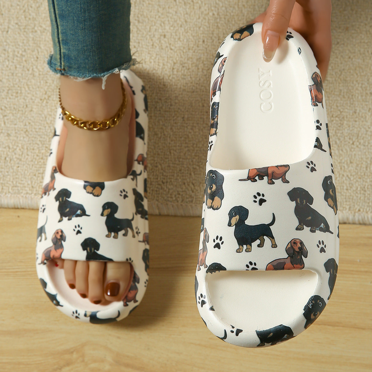 Women's Dog Print Platform Slide Sandals