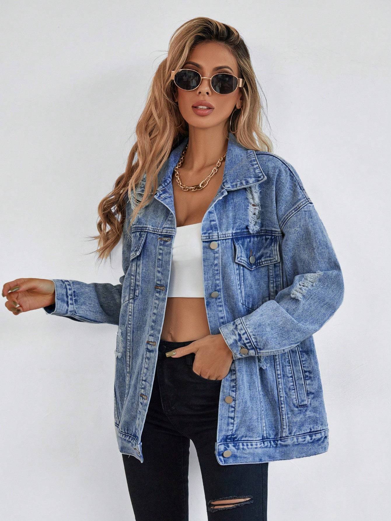 Blue Denim Jacket with Buttons