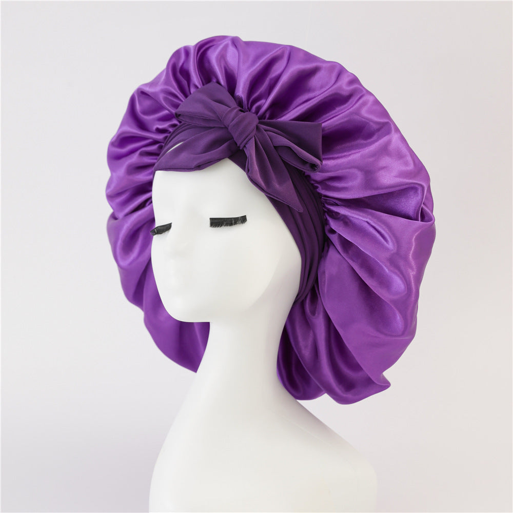 Elastic Bonnet With Tie Band For Sleeping Curly Hair Women