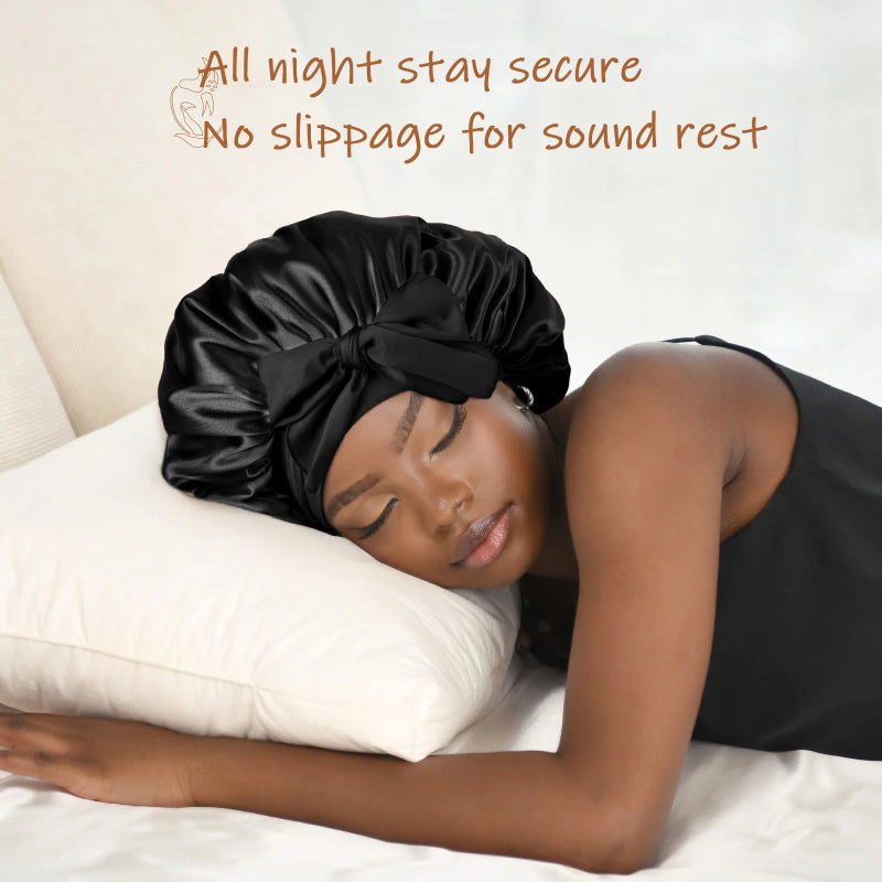 Elastic Bonnet With Tie Band For Sleeping Curly Hair Women