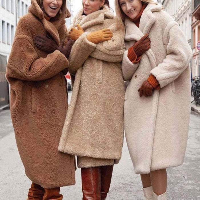 Long Autumn and Winter Fleece Coat With Pockets For Women