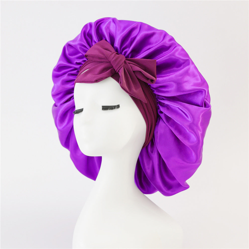 Elastic Bonnet With Tie Band For Sleeping Curly Hair Women