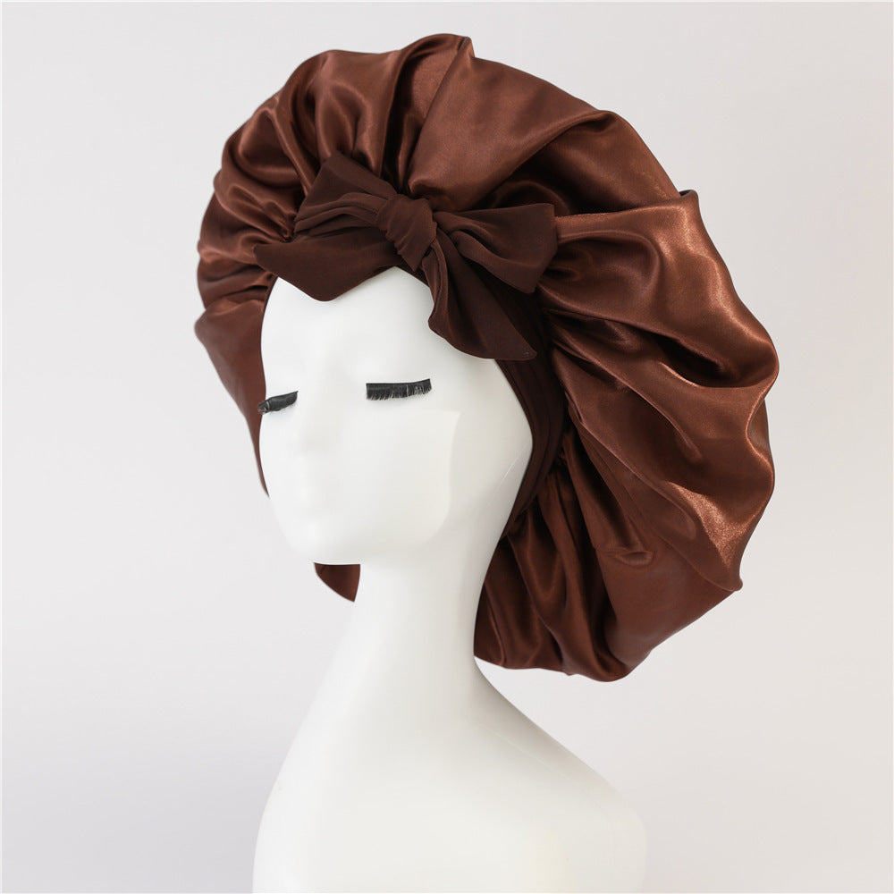 Elastic Bonnet With Tie Band For Sleeping Curly Hair Women