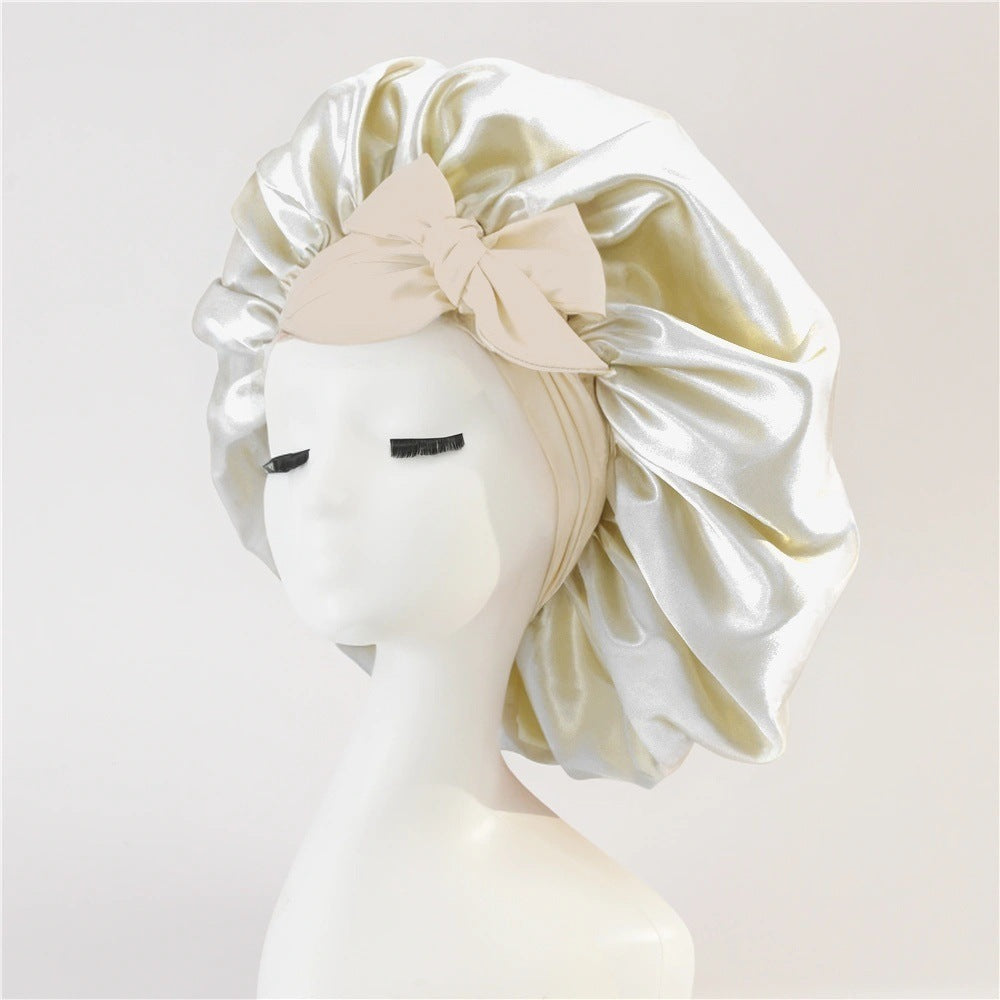 Elastic Bonnet With Tie Band For Sleeping Curly Hair Women