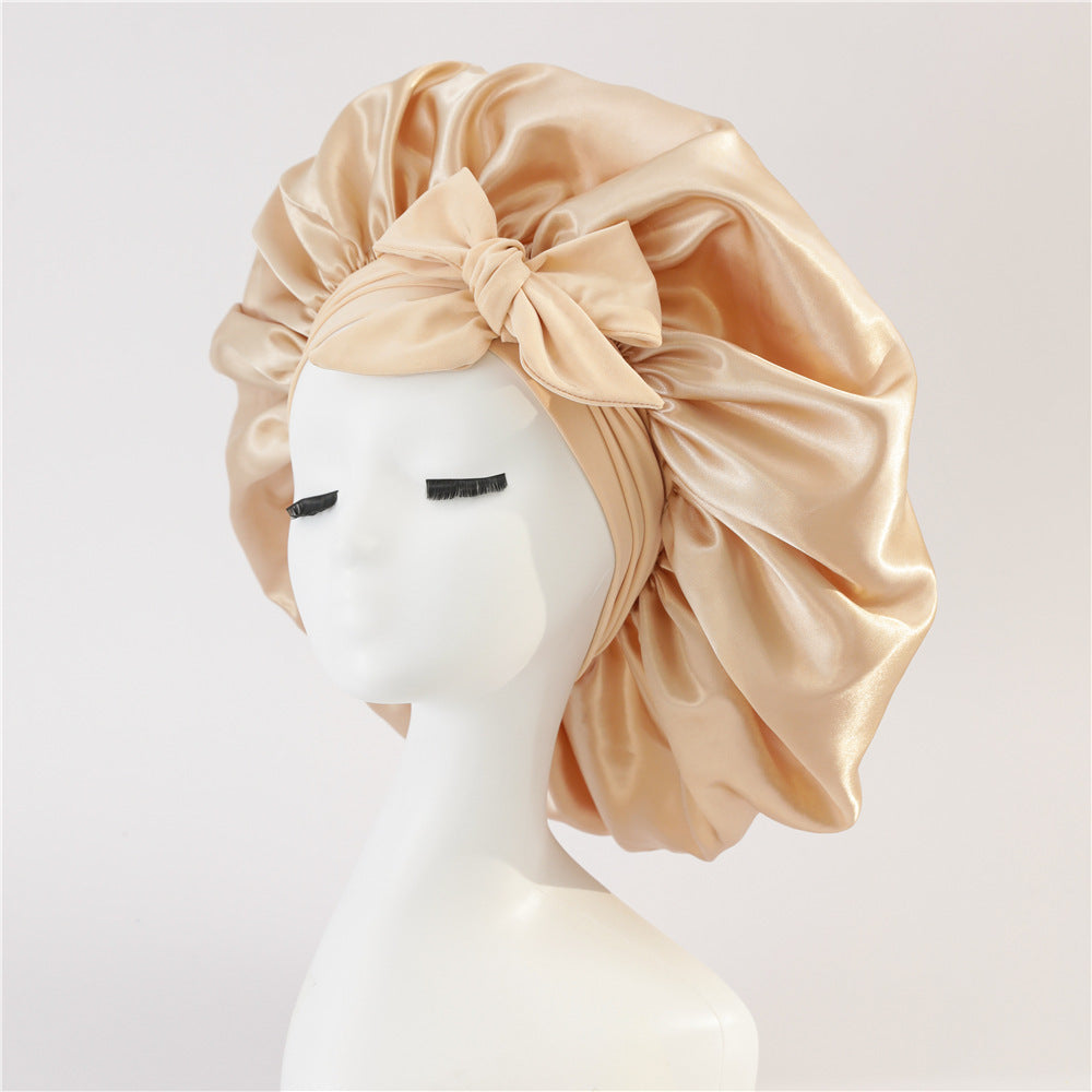 Elastic Bonnet With Tie Band For Sleeping Curly Hair Women