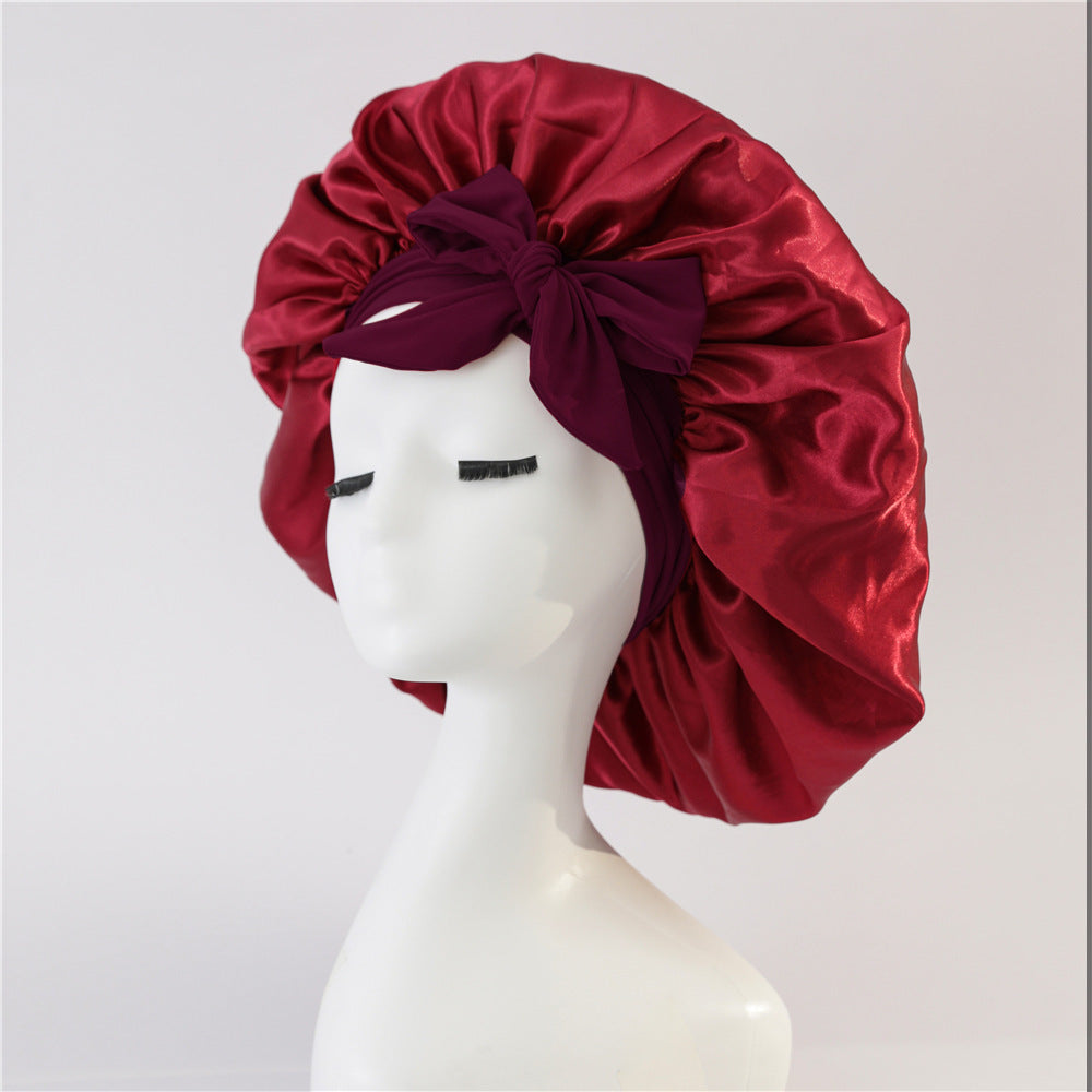 Elastic Bonnet With Tie Band For Sleeping Curly Hair Women