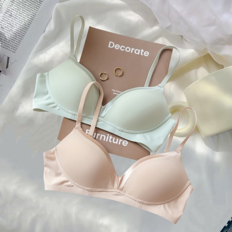Satin Stitching French Triangle Cup Micro Push Up Bra