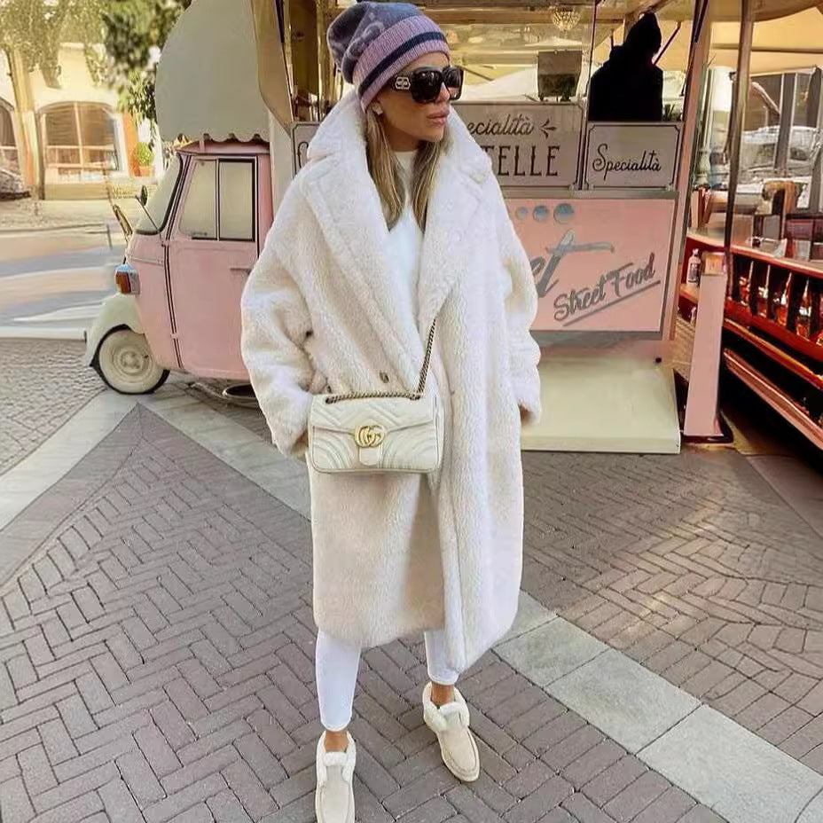 Long Autumn and Winter Fleece Coat With Pockets For Women