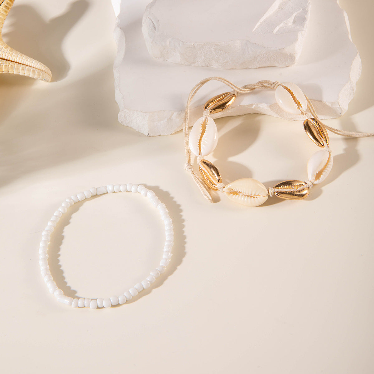 Hand-Knitted Anklet With Shells
