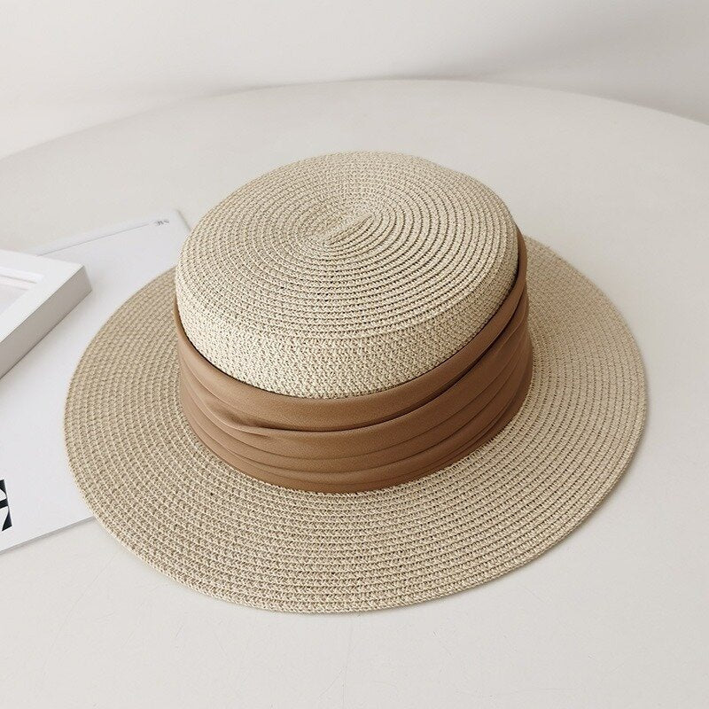 Flat Straw Sun Hat For Summer