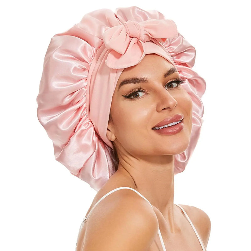 Elastic Bonnet With Tie Band For Sleeping Curly Hair Women