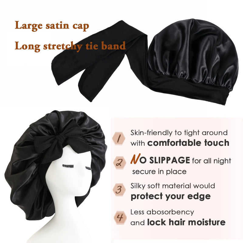 Elastic Bonnet With Tie Band For Sleeping Curly Hair Women