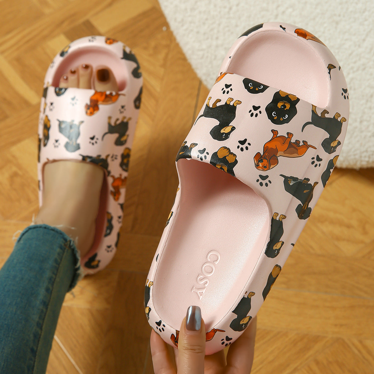 Women's Dog Print Platform Slide Sandals