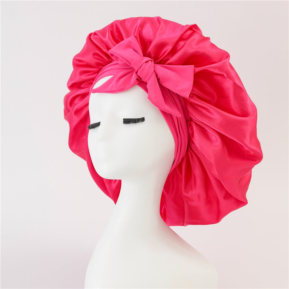 Elastic Bonnet With Tie Band For Sleeping Curly Hair Women