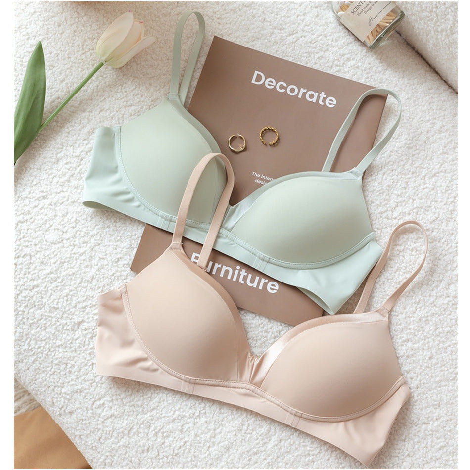 Satin Stitching French Triangle Cup Micro Push Up Bra