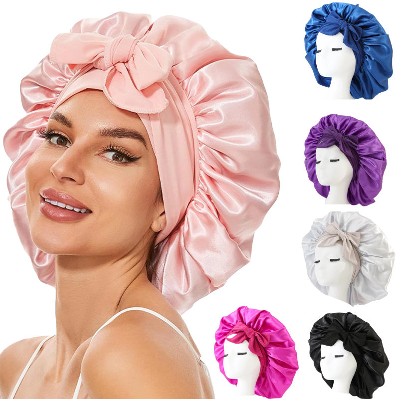Elastic Bonnet With Tie Band For Sleeping Curly Hair Women