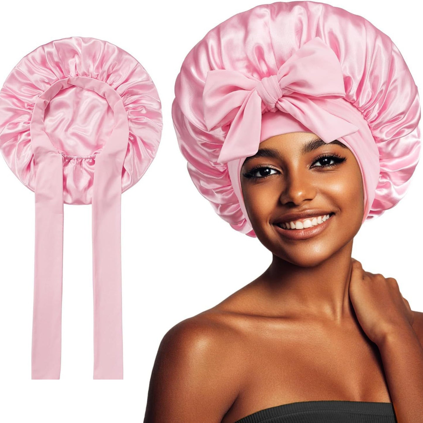 Elastic Bonnet With Tie Band For Sleeping Curly Hair Women