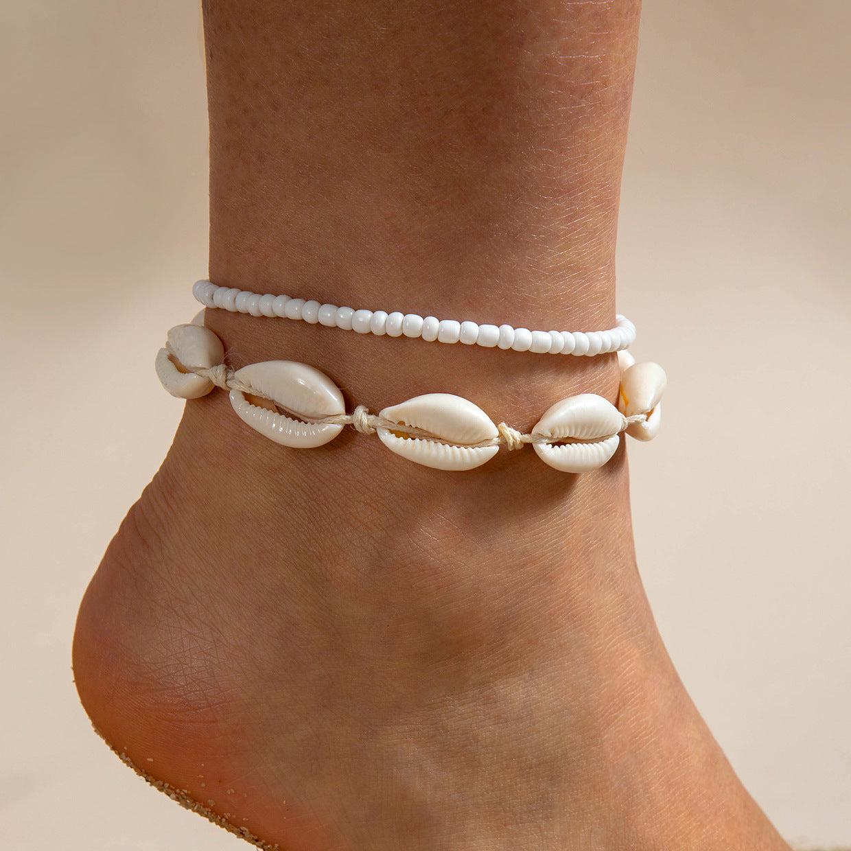 Hand-Knitted Anklet With Shells