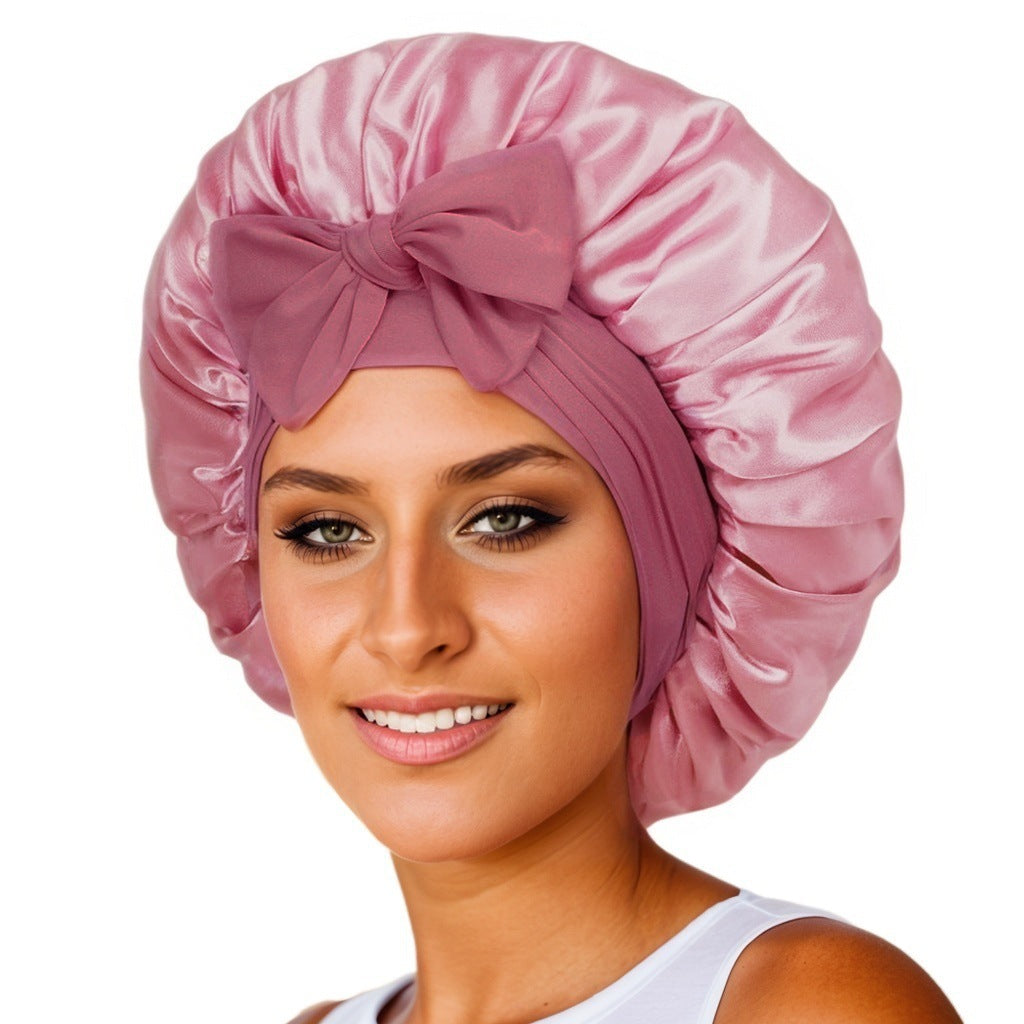 Elastic Bonnet With Tie Band For Sleeping Curly Hair Women