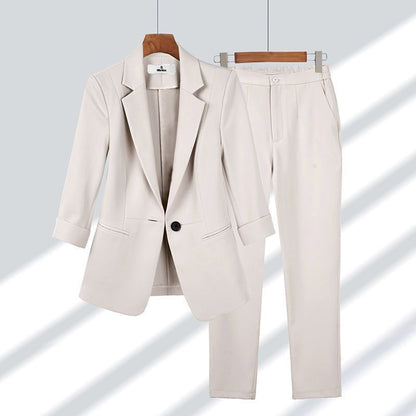 Casual Blazer Set / Single-breasted Jacket And Zipper Straight Pants