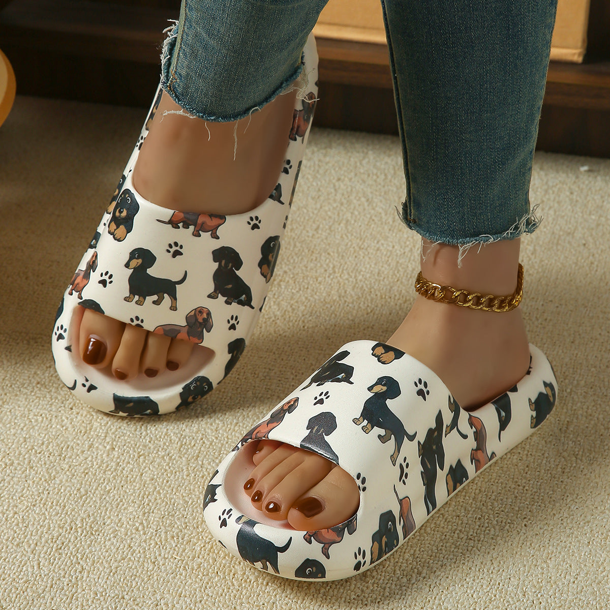 Women's Dog Print Platform Slide Sandals