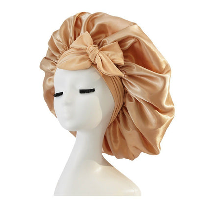Elastic Bonnet With Tie Band For Sleeping Curly Hair Women