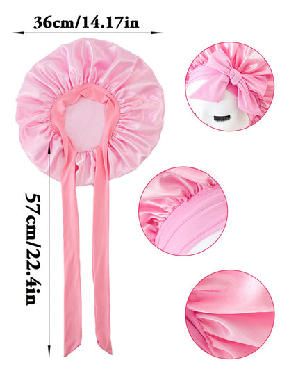 Elastic Bonnet With Tie Band For Sleeping Curly Hair Women