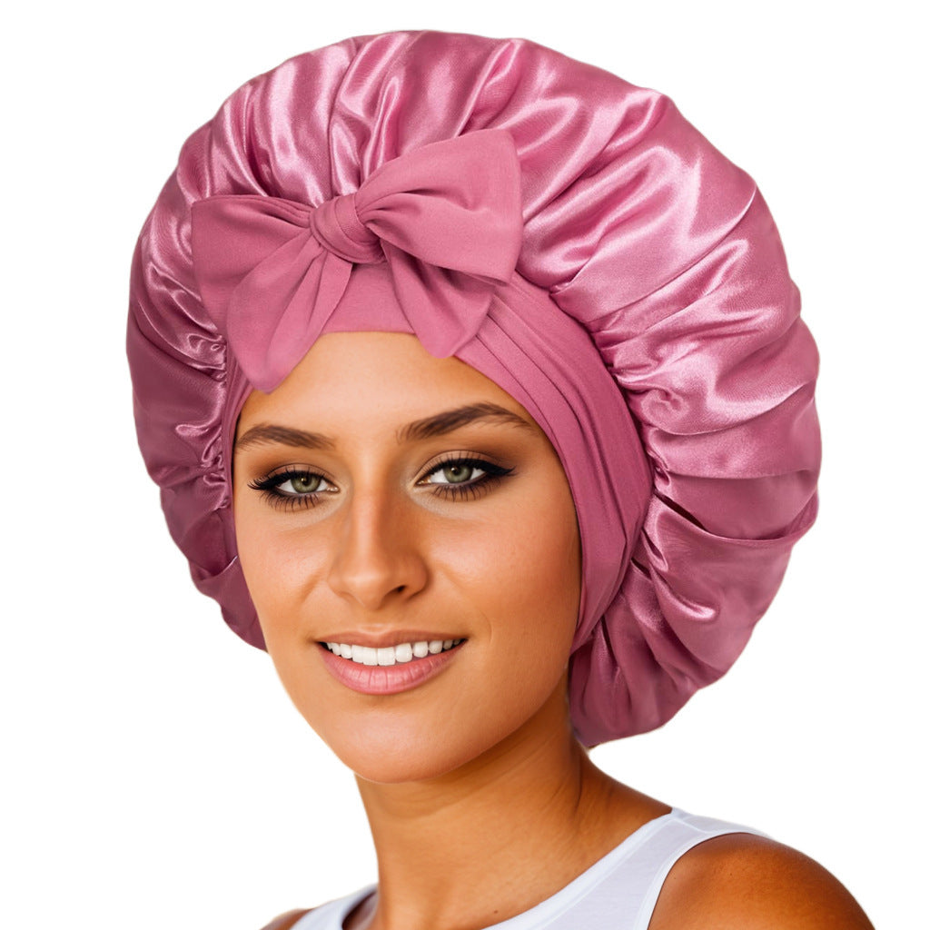 Elastic Bonnet With Tie Band For Sleeping Curly Hair Women
