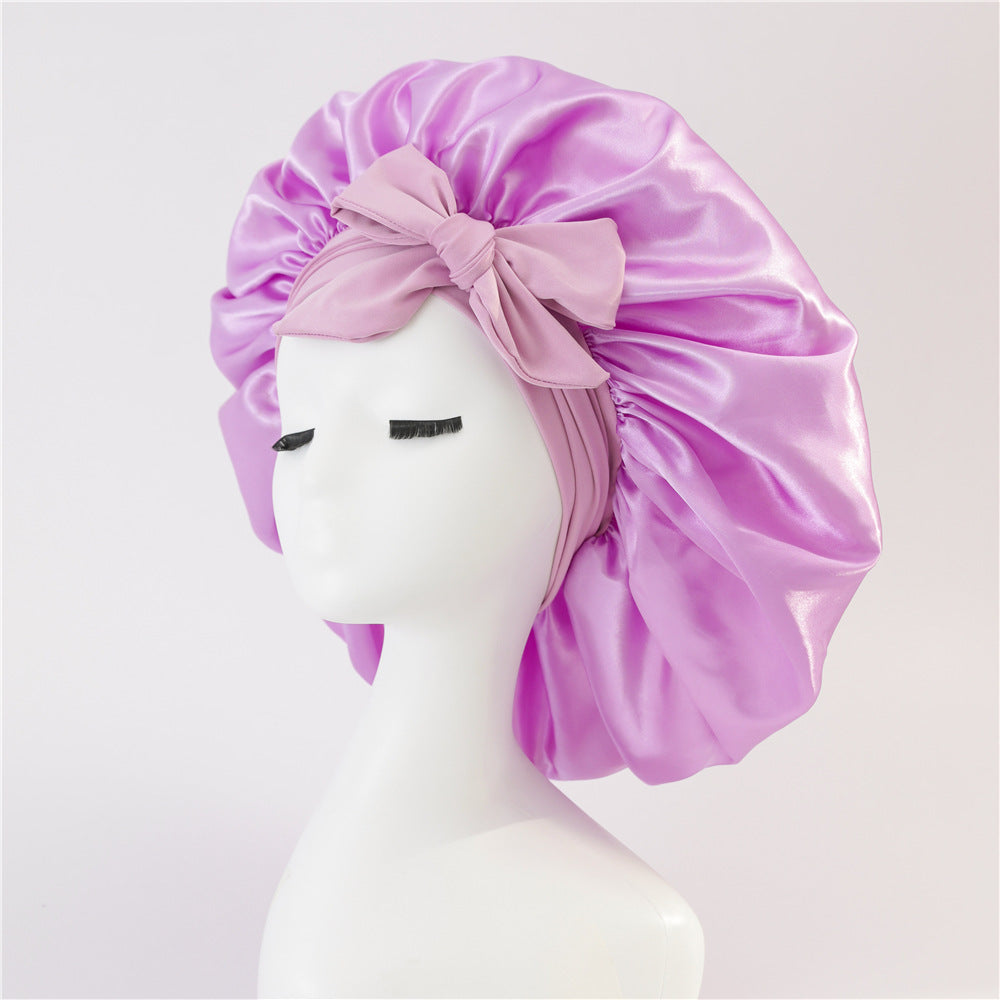 Elastic Bonnet With Tie Band For Sleeping Curly Hair Women