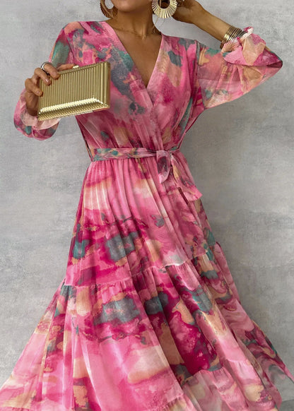 Long-sleeved Floral Print Maxi Dress