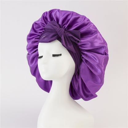 Elastic Bonnet With Tie Band For Sleeping Curly Hair Women