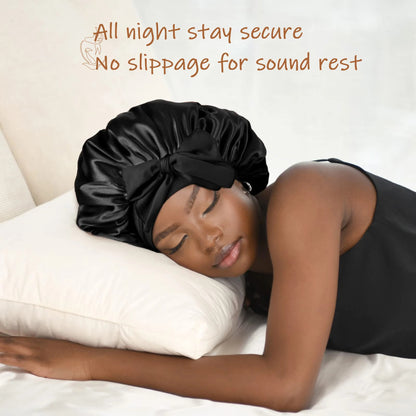 Elastic Bonnet With Tie Band For Sleeping Curly Hair Women
