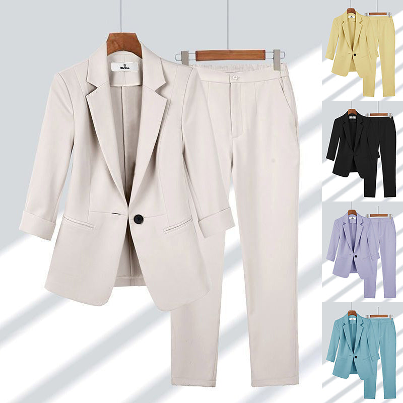 Casual Blazer Set / Single-breasted Jacket And Zipper Straight Pants