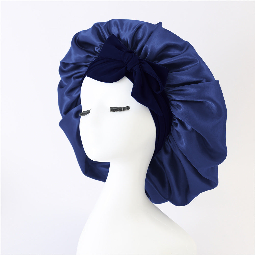 Elastic Bonnet With Tie Band For Sleeping Curly Hair Women