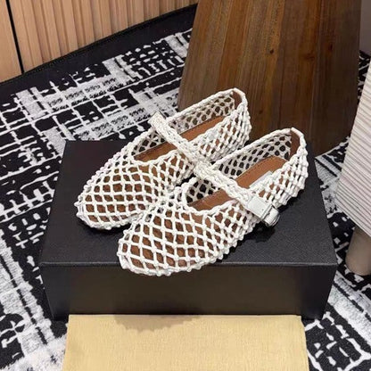 Mary Jane Weaving Hollow One Word Flats, Shoes