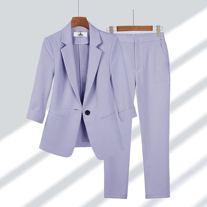 Casual Blazer Set / Single-breasted Jacket And Zipper Straight Pants