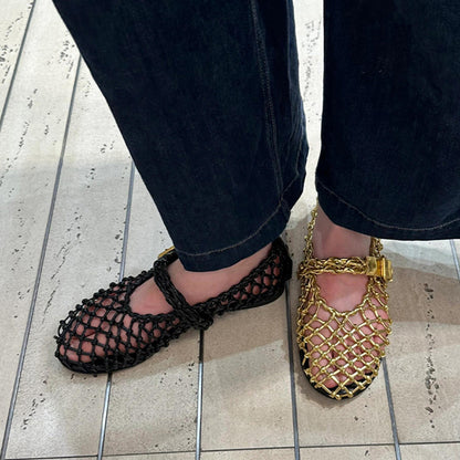 Mary Jane Weaving Hollow One Word Flats, Shoes