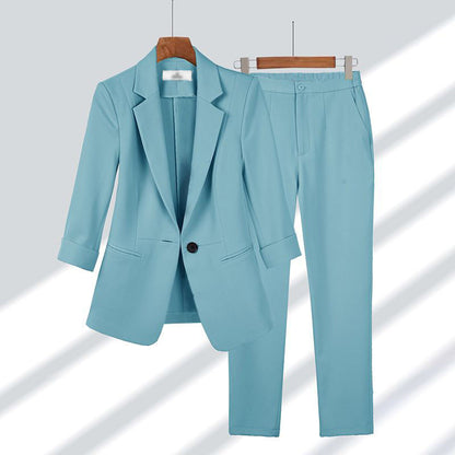 Casual Blazer Set / Single-breasted Jacket And Zipper Straight Pants