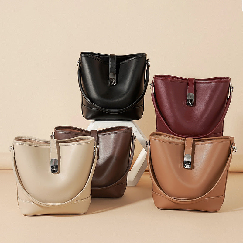 Women's High Quality Cowhide Bucket Hand Bag
