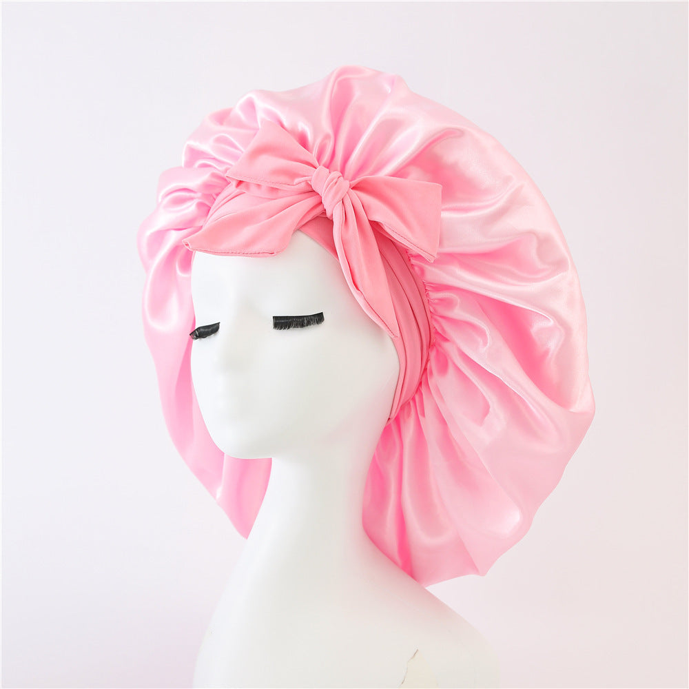 Elastic Bonnet With Tie Band For Sleeping Curly Hair Women
