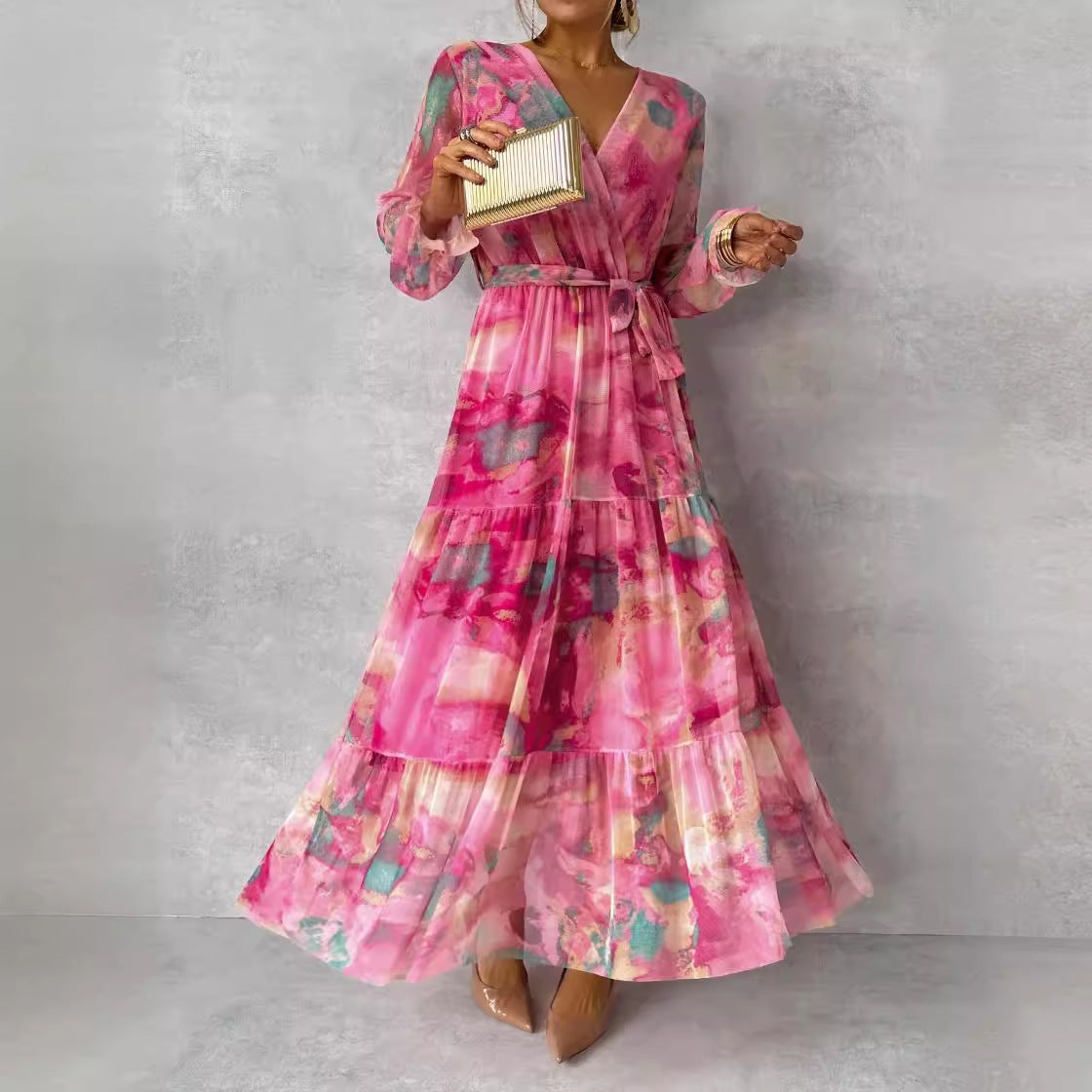 Long-sleeved Floral Print Maxi Dress