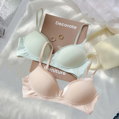 Satin Stitching French Triangle Cup Micro Push Up Bra