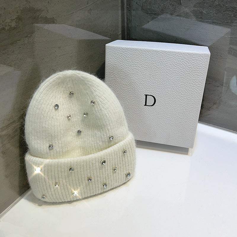 Women's Autumn-Winter Knitted Hat With Rhinestones