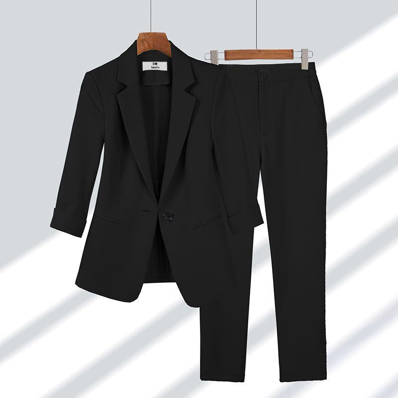 Casual Blazer Set / Single-breasted Jacket And Zipper Straight Pants