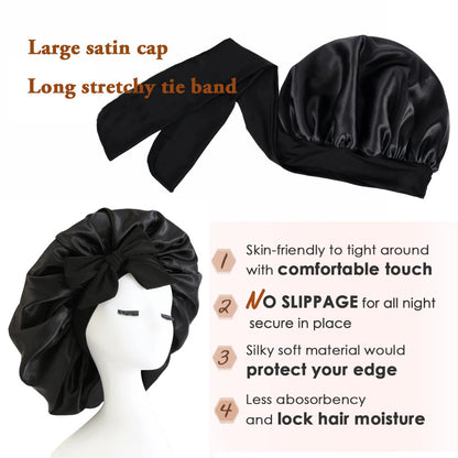Elastic Bonnet With Tie Band For Sleeping Curly Hair Women