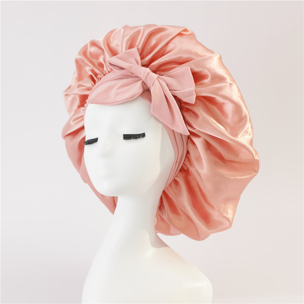 Elastic Bonnet With Tie Band For Sleeping Curly Hair Women